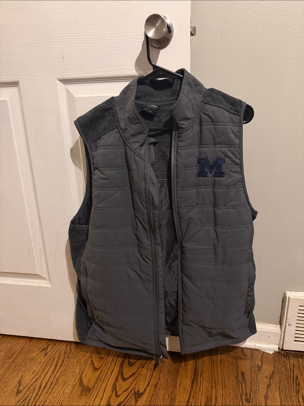 Men's Gray Quilted Vest with Navy University of Michigan